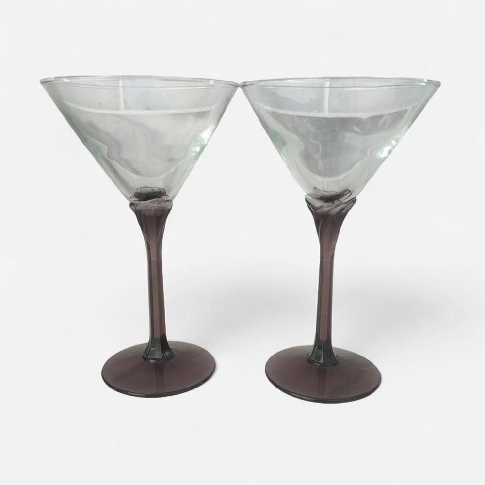 Beautiful Set of Vintage Amethyst Libbey Glass Tulip Stem Martini Glasses